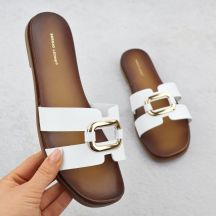 Klapki damskie z ozdoba białe Sergio Leone SK077H