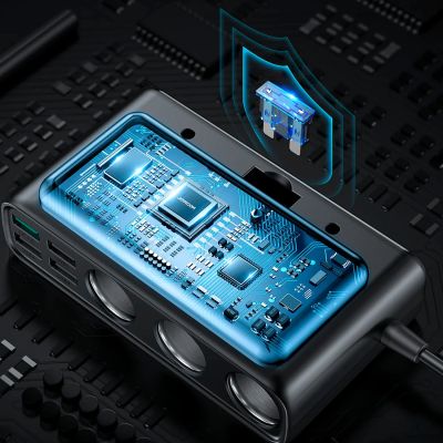 4. Ładowarka samochodowa 9w1 Joyroom JR-CL06 154W 5x USB-A / USB-C / 3x gniazdo zapalniczki PD QC PPS - czarna
