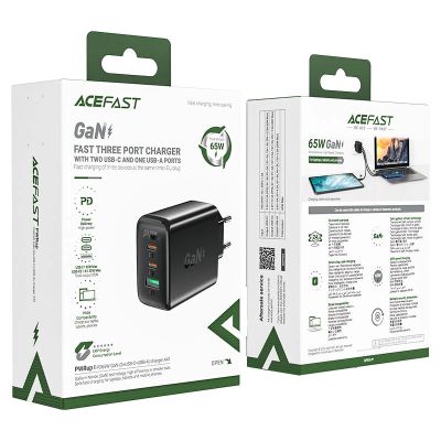 9. Acefast szybka ładowarka sieciowa GaN (2x USB-C / USB-A) PPS / PD / QC4+ 65W biała (A41)