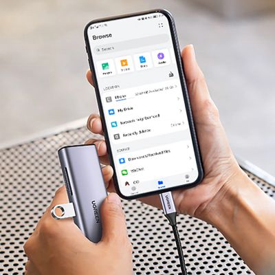 17. Adapter Ugreen CM512 90568 USB-C - 2x USB-A 3.0 / HDMI / RJ45 / czytnik kart SD i TF / USB-C PD 100W - szary