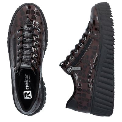5. Półbuty damskie lakierowane sneakersy kroko brązowe Rieker N2555-25