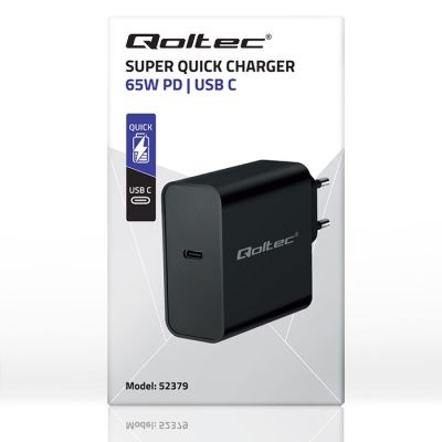 8. QOLTEC ŁADOWARKA SUPER QUICK PD | 1XUSB-C | 65W | 5-20V | 3-3.25A | CZARNA