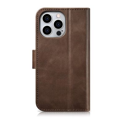 14. iCarer Oil Wax Wallet Case 2in1 etui iPhone 14 Pro skórzany pokrowiec z klapką Anti-RFID brązowy (WMI14220722-BN)