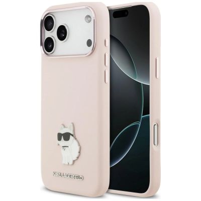 Etui Karl Lagerfeld Silicone Choupette Metal Pin na iPhone 18 Pro Max / 17 Pro Max - różowe