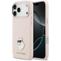 Etui Karl Lagerfeld Silicone Choupette Metal Pin na iPhone 18 Pro Max / 17 Pro Max - różowe