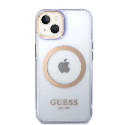 3. Etui Guess Gold Outline Translucent MagSafe na iPhone 14 - purpurowe