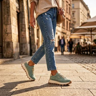 12. Skórzane półbuty sneakersy na platformie zielone Filippo DP7498