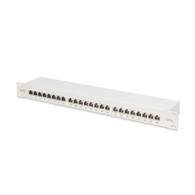 Digitus Panel krosowy (patch panel) 19'' 24x RJ45, LSA poziom, kat.6A, ekranowany, 1U, szary, prowadnica kabli