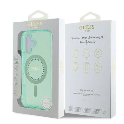 8. Etui Guess IML Rhinestones MagSafe na iPhone 16 Plus - zielone