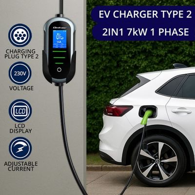 2. Qoltec Mobilna ładowarka do samochodu elektrycznego EV i hybryd z regulacją 2w1 Typ2 | 7kW | 230V | CEE 32A | Wi-fi | TUYA | SMART LIFE | LCD | Przenośna | Wallbox | 5m