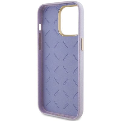 7. Etui Guess Glitter Glossy Script do iPhone 15 Pro Max - liliowe