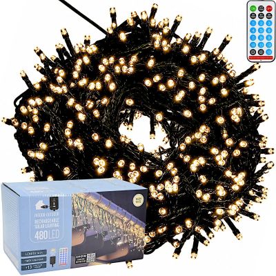 SOLARNY ŁAŃCUCH ŚWIETLNY 480 LED 13 FUNKCJI USB CIEPŁY BIAŁY