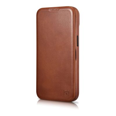 6. iCarer CE Oil Wax Premium Leather Folio Case skórzane etui iPhone 14 Plus z klapką magnetyczne MagSafe brązowy (AKI14220707-BN)