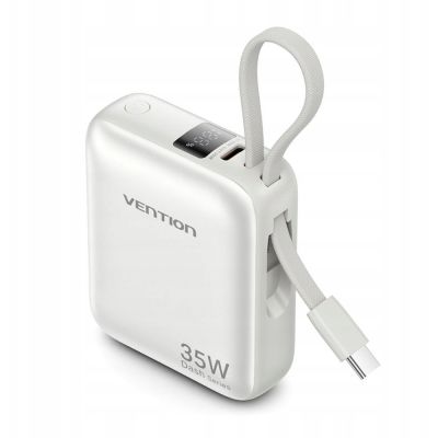 3. Powerbank Vention 10000mAh 35W PD z wbudowanym kablem USB-C beżowy