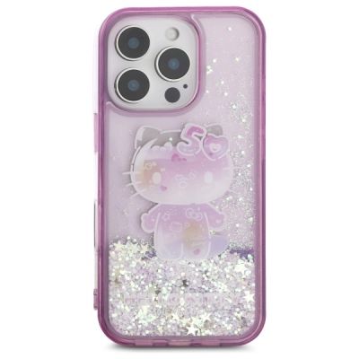 3. Etui Hello Kitty Liquid Glitter 50TH Anniversary Party na iPhone 16 Pro - fioletowe