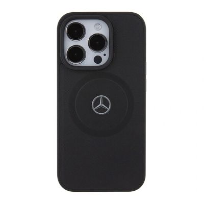 3. Etui Mercedes Benz Crossed Lines Pattern Leather MagSafe na iPhone 15 Pro - czarne