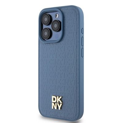 2. Etui DKNY Leather Monogram Pattern Metal Logo MagSafe na iPhone 15 Pro - niebieskie