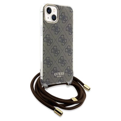 3. Etui Guess Crossbody Cord 4G Print na iPhone 15 / 14 / 13 - brązowe