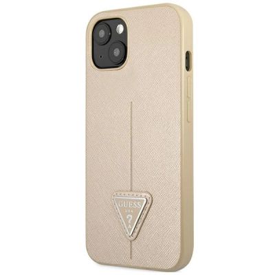 2. Etui Guess Saffiano Triangle Logo na iPhone 14 Plus - beżowe