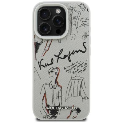 3. Etui Karl Lagerfeld Grained Pattern & Logo MagSafe na iPhone 16 Pro Max - szare