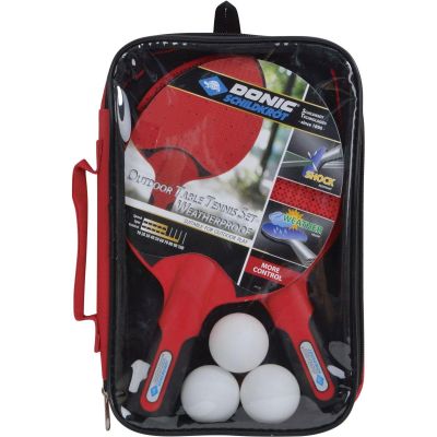 12. ZESTAW DO TENISA STOŁOWEGO OUTDOOR WEATHERPROOF 2 RAKIETKI 3 PIŁECZKI DONIC