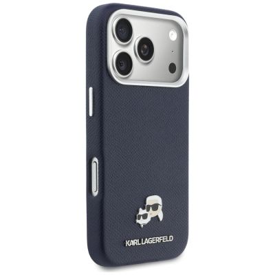 4. Etui Karl Lagerfeld Karl & Choupette Head Pins Saffiano MagSafe na iPhone 17 Pro Max - niebieskie