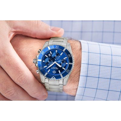 3. Zegarek Męski Giewont Chronograph Sapphire Srebrno Niebieski GW3970-B3
