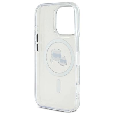 7. Etui Karl Lagerfeld IML Metal Karl&Choupette Head MagSafe na iPhone 16 Pro - białe