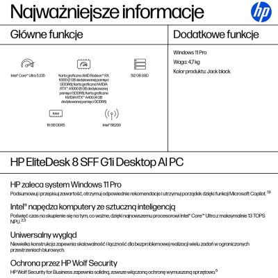 3. HP EliteDesk 8 SFF G1i AI Intel Core Ultra 5 235 16 GB DDR5-SDRAM 512 GB SSD Windows 11 Pro PC AI PC Czarny