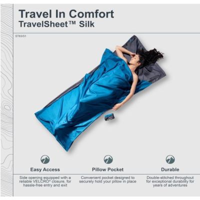 11. Wkładka do śpiwora Cocoon TravelSheet Silk, rhino/cornflower