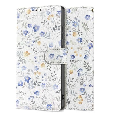 9. Etui Tech-Protect Wallet na Samsung Galaxy A26 5G / A17 4G / 5G - stokrotki z liśćmi