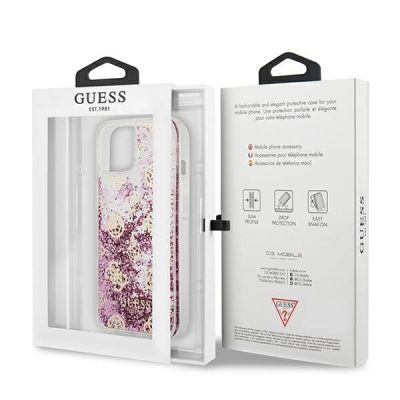 8. Etui Guess Peony Liquid Glitter na iPhone 13 mini - różowe