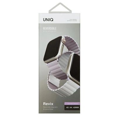 10. Pasek Uniq Revix na Apple Watch 1/2/3/4/5/6/7/8/SE/SE2/Ultra 42/44/45/49mm - liliowo-biały