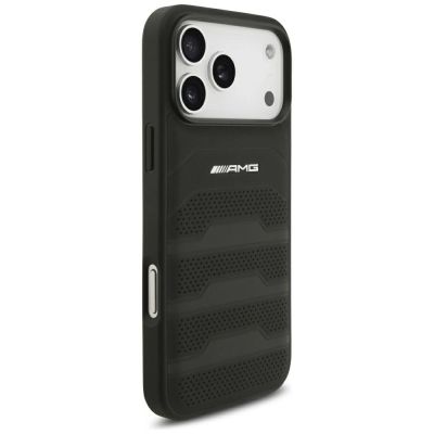 4. Etui Mercedes AMG Leather Debossed Lines Logo na iPhone 18 Pro Max / 17 Pro Max - czarne