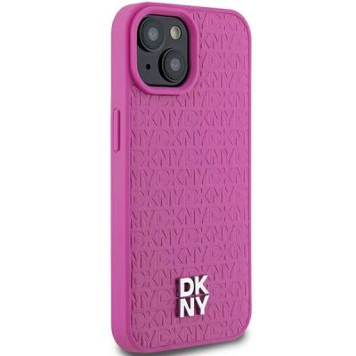 4. Etui DKNY Leather Pattern Metal Logo MagSafe na iPhone 15 / 14 / 13 - różowe