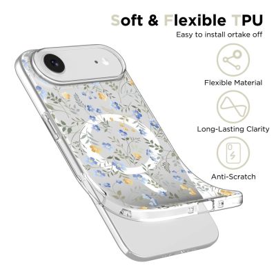 3. Etui Tech-Protect FlexAir MagSafe na iPhone 17 Air - stokrotki z liśćmi