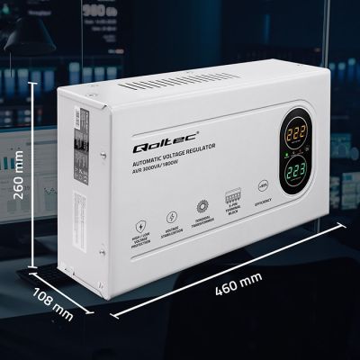 6. Qoltec Automatyczny Stabilizator napięcia AVR 3000VA | 1800W | Compact | Toroidalny transformator