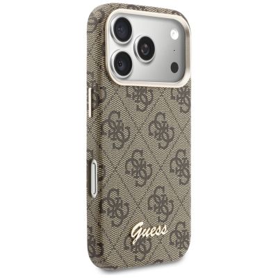 4. Etui Guess 4G Script MagSafe na iPhone 17 Pro - brązowe