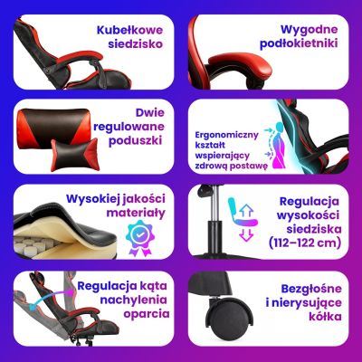 8. Extralink Gaming | Fotel gamingowy | biurowy, obrotowy, kubełkowy, czarno-czerwony, G-522