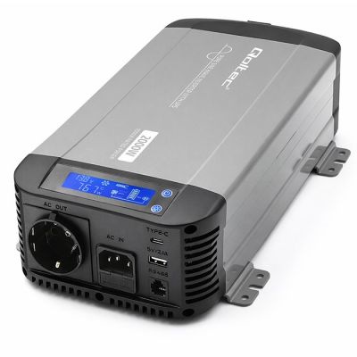5. Qoltec Przetwornica napięcia Pure Sine Wave | 12V na 230V | 1000/2000W | UPS BYPASS | LCD | USB | USB-C | Kompatybilna z LiFePO4 GEL AGM