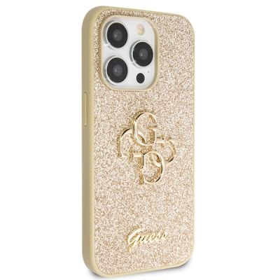 4. Etui Guess Glitter Script Big 4G na iPhone 14 Pro - złote