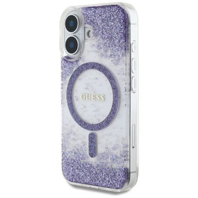 2. Etui Guess HC Resin Bottom Glitter MagSafe na iPhone 16 - fioletowe