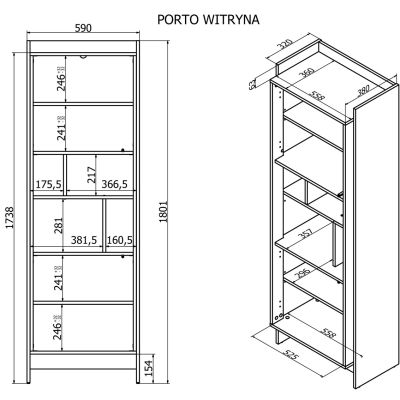4. Witryna PORTO 59x38x180 dąb/czarny