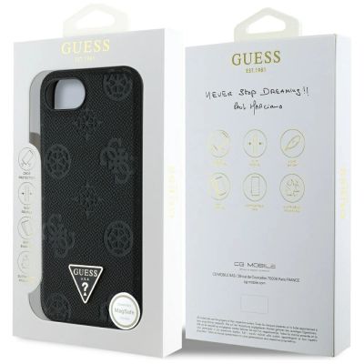 8. Etui Guess Grained Hot Stamp Peony Triangle Logo MagSafe na iPhone 16e - czarne