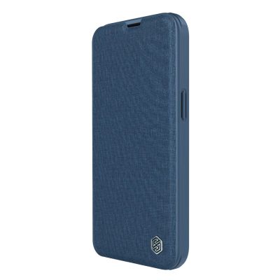 3. Nillkin Qin Cloth Pro Case etui do iPhone 14 Plus osłona na aparat kabura pokrowiec obudowa z klapką niebieski