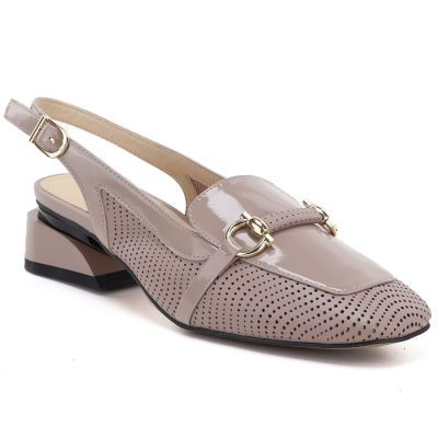 Skórzane sandały damskie lakierowane beżowe Artiker 56C1996