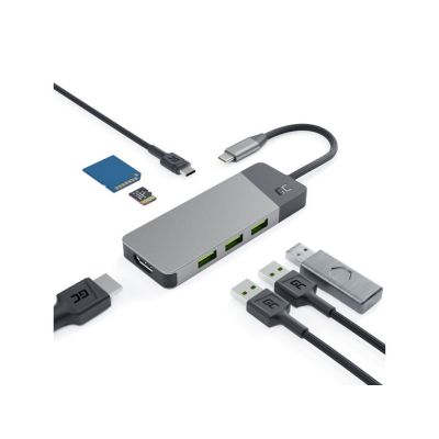 17. GREEN CELL HUB USB-C ADAPTER GC CONNECT 7W1 (3XUSB 3.1, HDMI 4K 60HZ, USB-C PD 85W, MICROSD/SD)