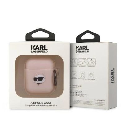 3. Etui Karl Lagerfeld Silicone Choupette Head 3D na AirPods 1/2 - różowe