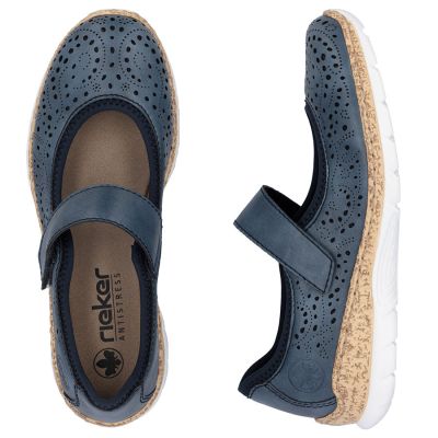 4. Półbuty damskie komfortowe na rzep ażurowe niebieskie Rieker N4299-14