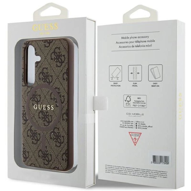 8. Etui Guess 4G Collection Leather Metal Logo MagSafe na Samsung Galaxy S24 - brązowe